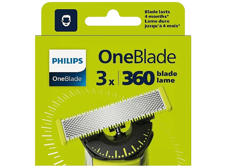 Recambio para afeitadora - PHILIPS One Blade QP430_50, x3 cuchillas flexibles 360 grados, uso en cara y cuerpo, recorta, perfila afeita