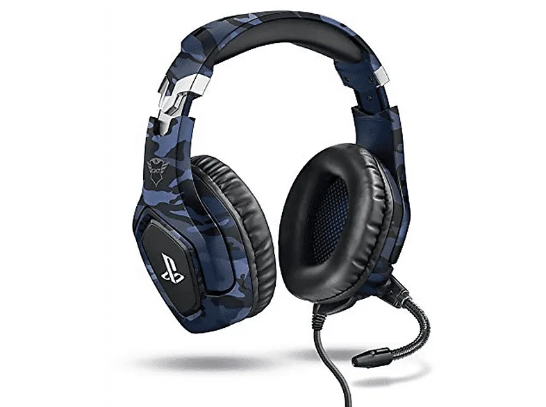 Auriculares gaming - Trust GXT 488, De diadema, Con cable, Para PS4, Micrófono, Azul camo