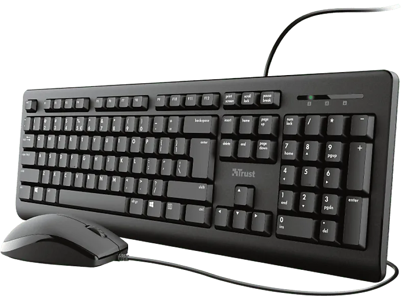 Pack Teclado + Ratón - Trust Primo 23972, Cable, 2 puertos USB, Negro