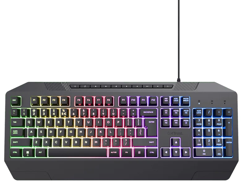 Teclado gaming - Trust GXT 836 Evocx, Teclas silenciosas, Anti-ghosting, Ilumiación RGB, USB-A, Negro
