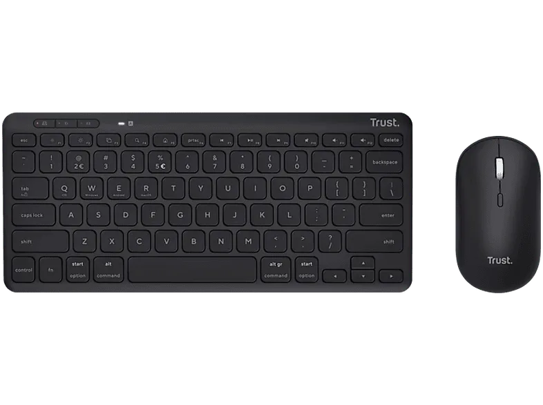 Pack teclado + ratón - Trust Lyra, 6 Meses Autonomía, USB, Compacto, Inalámbrico, Negro