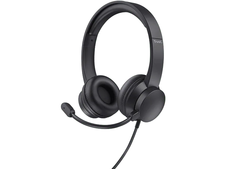 Auriculares - Trust Ayda USB-ENC, Supraaurales, Alámbrico, Conexión USB-C, Negro, Cancelación de ruido, Negro