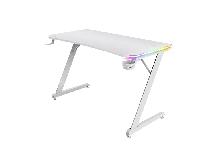 Mesa gaming - Trust GXT 709, Iluminación RGB, Portavasos, Blanco