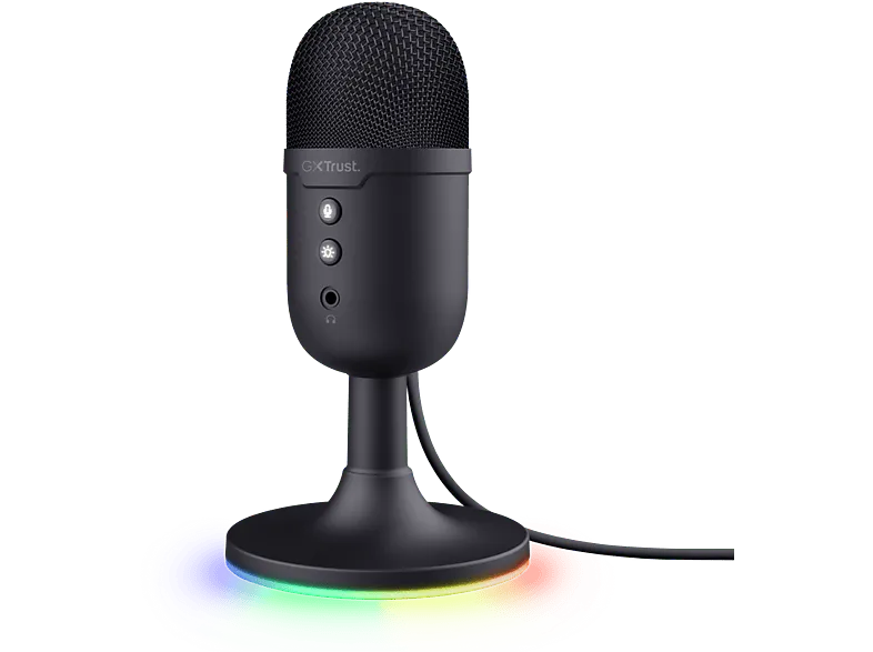 Micrófono - Trust GXT 234 Yunix, USB, 100 16000 Hz, Alámbrico,Iluminación RGB, Negro