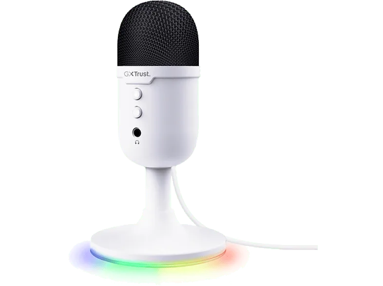 Micrófono - Trust GXT 234 Yunix, USB, 100 16000 Hz, Alámbrico,Iluminación RGB, Blanco