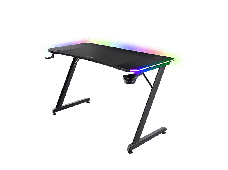 Mesa gaming - Trust GXT710, Iluminación RGB, Cargador Inalámbrico, Negro