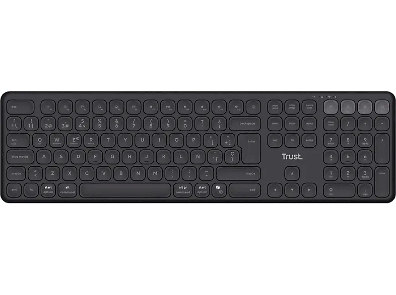 Teclado inalámbrico - Trust Vaiya, Inalámbrico, Multidispositivo, Tamaño completo, Negro