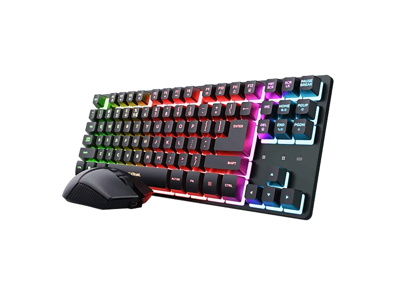 Pack gaming - Trust GXT 832 Thado, Inalámbrico, 420h Autonomía, Retroiluminación RGB, Negro