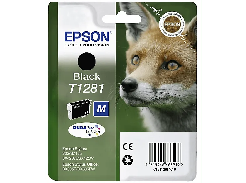 Cartucho de tinta - Epson T1281, Compatible con Stylus S22, SX420/5, BX3, Negro