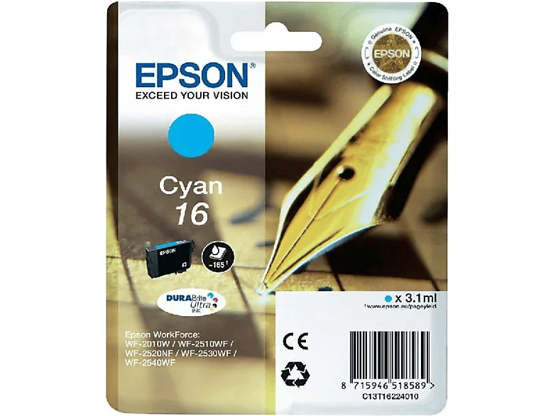 Cartucho de tinta - Epson 16 Cián para WorkForce WF-2010, WF-2510, WF-2520, WF-2530, WF-2540,
