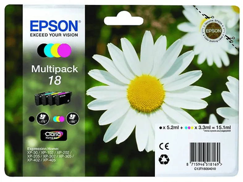 Cartucho de tinta - Epson Multipack 18 pack, 4 colores (imagen 1 de 2)