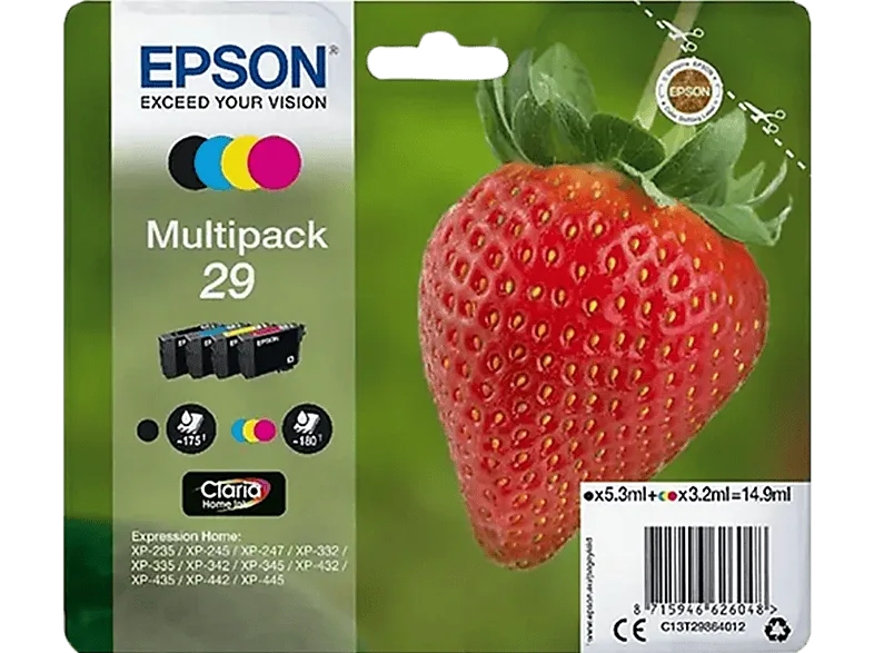 Cartucho de tinta - Epson C13T29864020 Fresa, 29 cartuchos, CMYK