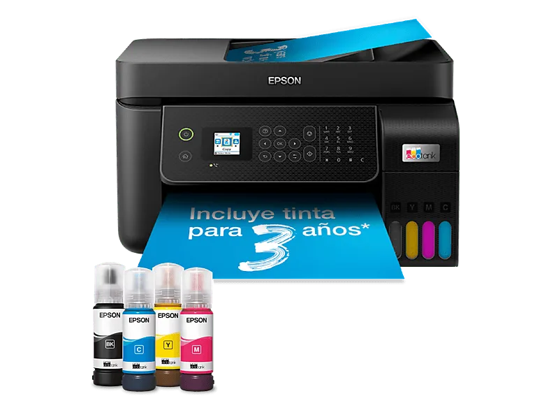 Impresora multifunción - Epson EcoTank ET-4800, Con depósito recargable, Hasta 3 años de tinta incluida, Conexión Wi-Fi, Negro
