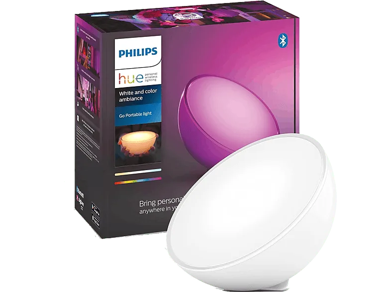 Lámpara LED Inteligente - Philips Hue Go, Mesa Portátil, RGB, Con Bateria 6h, Zigbee+Bluetooth, Compatible Alexa/Google