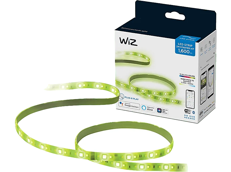 Tira LED Inteligente - WiZ 2m, RGB, Wi-Fi+Bluetooth, Control App+Voz, Recortable, Extensible, Spacesense, Compatible Alexa/Google Home
