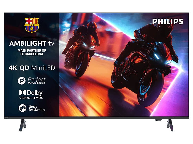 TV Mini LED 55" - Philips Ambilight 55MLED920 4K QD MiniLED 139cm Smart Dolby Vision y Atmos Titan OS, Negro