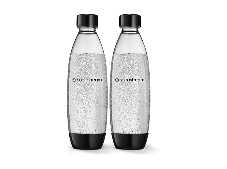 Botella para máquina gasificadora - SodaStream Fuse 1L Negro Twin Pack, Compatible con Spirit, Terra, Art, Duo, Enso, Tapón cierre hermético, Sin BPA