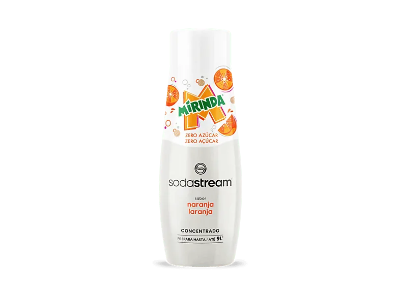 Concentrado para máquina gasificadora - SodaStream Mirinda Zero, 440ml, Prepara hasta 9 litros de agua con gas saborizada, Sabor naranja