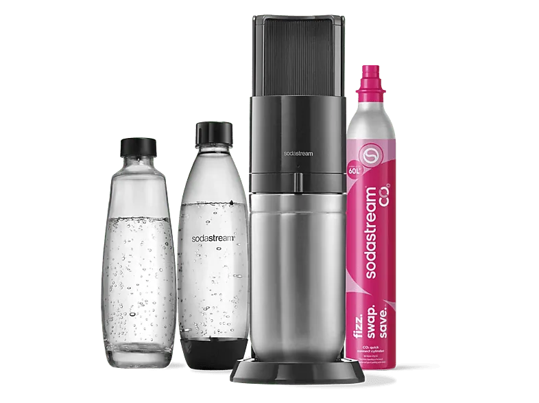 Máquina gasificadora de agua - SodaStream Duo Starter Pack, Conexión rápida CO2 (Quick Connect), 2 Botellas, 3 niveles gasificación