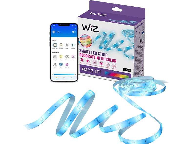 Tira LED Inteligente - WiZ 4m, RGB, Wi-Fi+Bluetooth, Control App+Voz, Certificado Matter, Tecnologia Spacesense, Compatible Alexa/Google Home