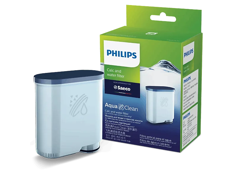 Filtro de agua - Philips CA6903/10, AquaClean, 625 tazas por filtro, 5000 sin descalcificar, Multiseries, Click&Go, Blanco
