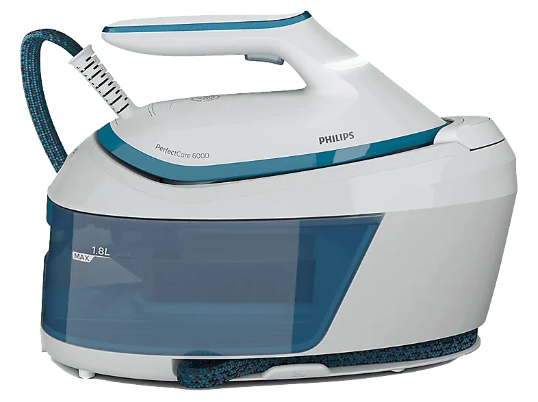 Centro de planchado - Philips PSG6022/20, 2400 W, Depósito 1,8 L, 6.5 bares, SteamGlide Plus, Blanco/Azul