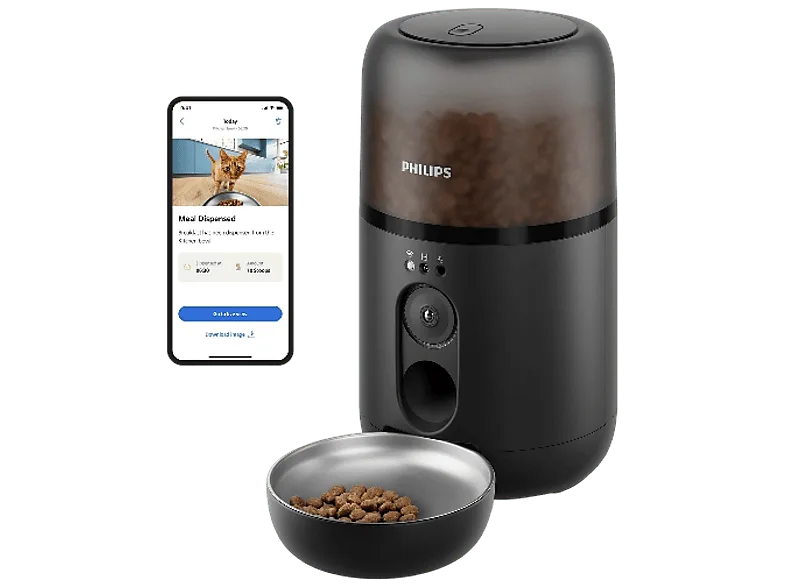 Comedero automático inteligente - Philips PAW5320/02, Detección Movimiento, Programación Comidas, Notificación Reposición, Cámara/Audio HD, Aplicación