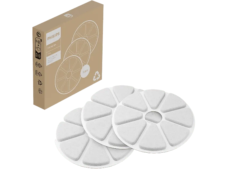 Filtro recambio para bebedero - Philips PAW0010/01, Carbón activo multicapa, Agua potable limpia y fresca, Paquete con 3 filtros