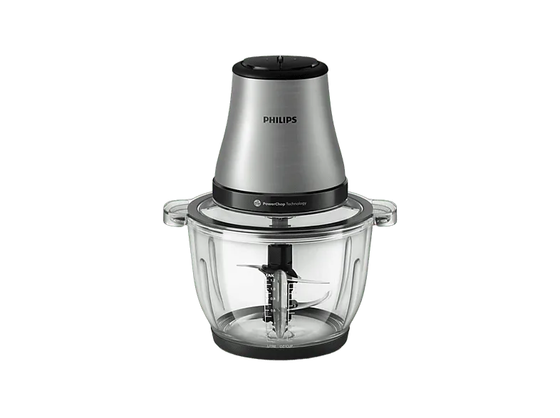 Mini picadora - Philips Picadora serie 3000 Bowl Cristal 2L HR1503/00, Motor de 500W, 2 velocidades, Recipiente 2L, Acero inoxidable