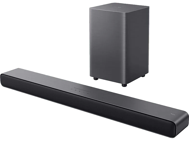 Barra de sonido - TCL S55HE, Bluetooth, Inalámbrico, 220W, 2.1 Canales, Dolby Atmos, 5 teclas táctiles, LED, Titanio Oscuro