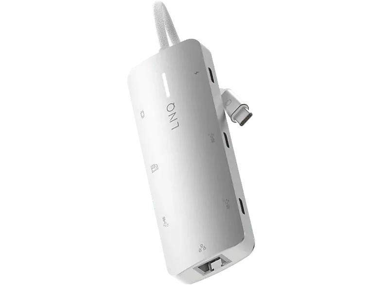 Hub - Linq ProConnect 8in1, Lector de tarjetas, Carga rápida 140W, Blanco