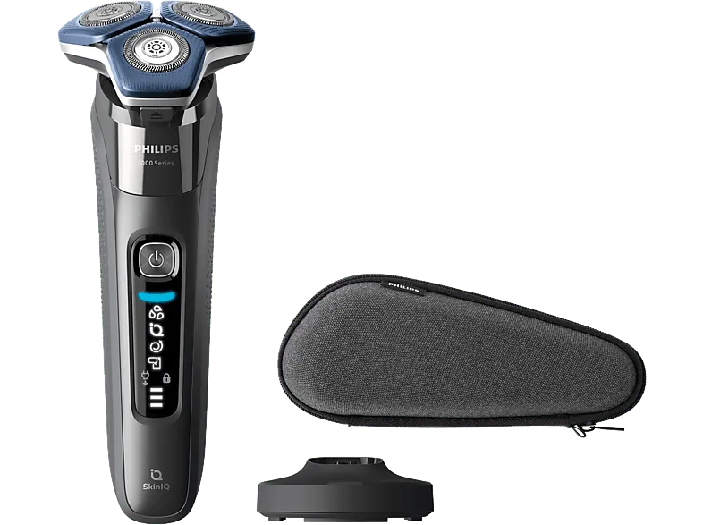 Afeitadora - Philips S7000 S7887/35, eléctrica, Seco y mojado, Conexión con app, Soporte carga, Cortapatillas, Cromado oscuro