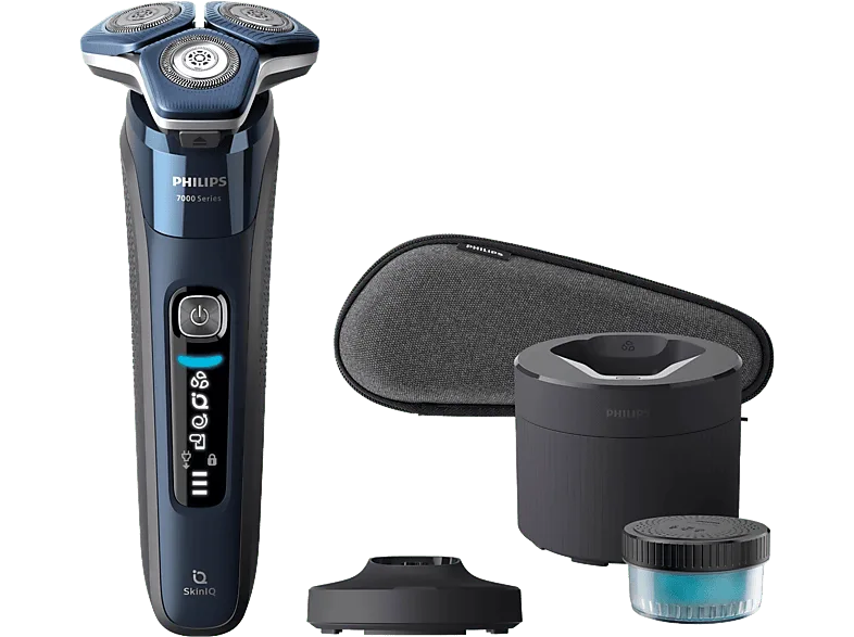 Afeitadora - Philips S7000 S7885/55, eléctrica, Seco y mojado, Base de limpieza, Conexión app, Soporte carga, Cortapatillas, Azul