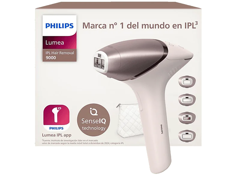 Depiladora IPL - Philips Lumea S9000 BRI958/00, Luz Pulsada en Casa, Con app, Uso y Sin cable, 4 cabezales, Sensor Piel Inteligente