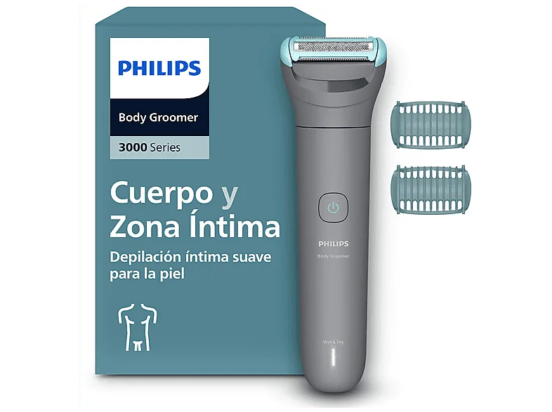 Afeitadora corporal - Philips BG3480/15, Triple Protect, Cuerpo y Zonas Íntimas, Recorta Afeita, Peines 2 3mm, Afeitado 0,2 mm, 80min, Seco/Mojado