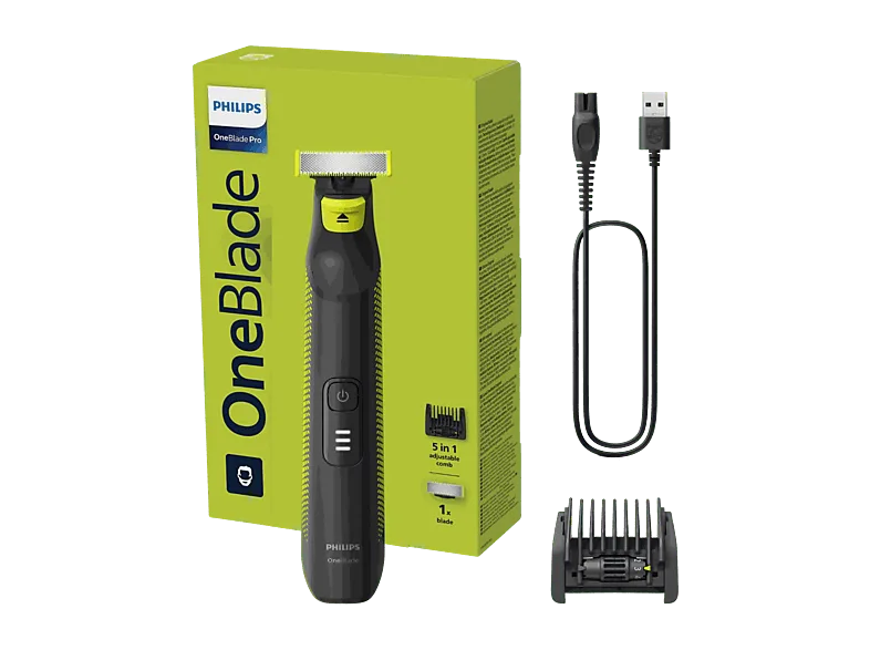 Barbero - Philips OneBlade Pro QP6506/15, Cara y Cuerpo, Recorta, Perfila Afeita, Autonomía 90 min, Uso Seco/Mojado, Diseño Pro, Peine 5-en-1