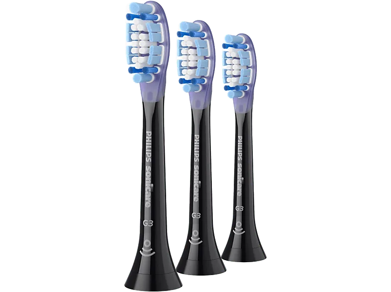 Recambio para cepillo dental - Philips Sonicare Premium Gum HX9053/88, Pack 2+1, Cuidado encias, Control antiplaca, Suave, Negro