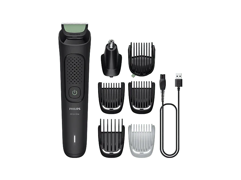 Afeitadora corporal - Philips MG3935/15 ALL IN ONE, 7, Recortadora 7 en 1, Cuerpo y Barba, Uso seco/húmedo, Autonomía 70 min., Negro