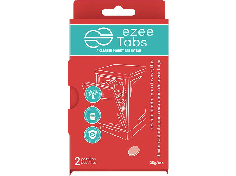 Limpiador - Ezeetabs Desincrustante para lavavajillas, 2 pastillas, 35 gr, Rojo