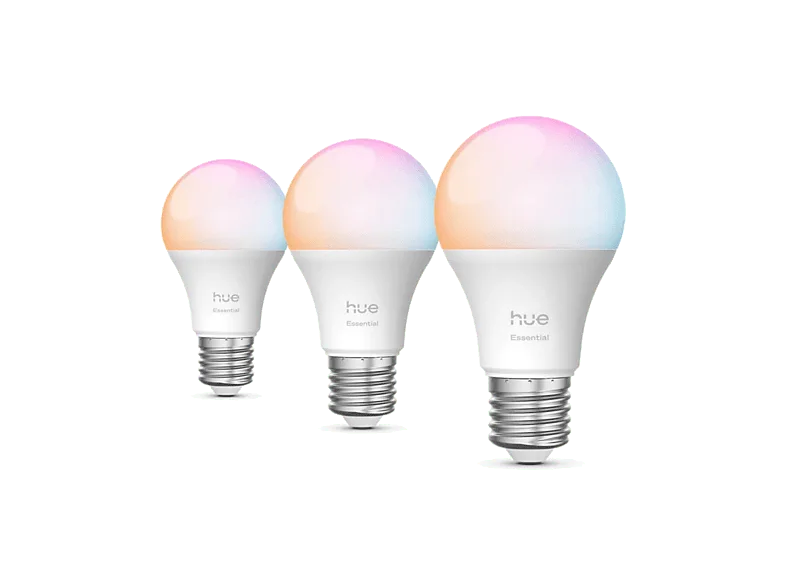 Bombilla Inteligente - Hue Essentials LED E27 8W, 806 Lúmenes, RGB, Compatible Con Alexa, Google, AppleHomekit, 3 bombillas