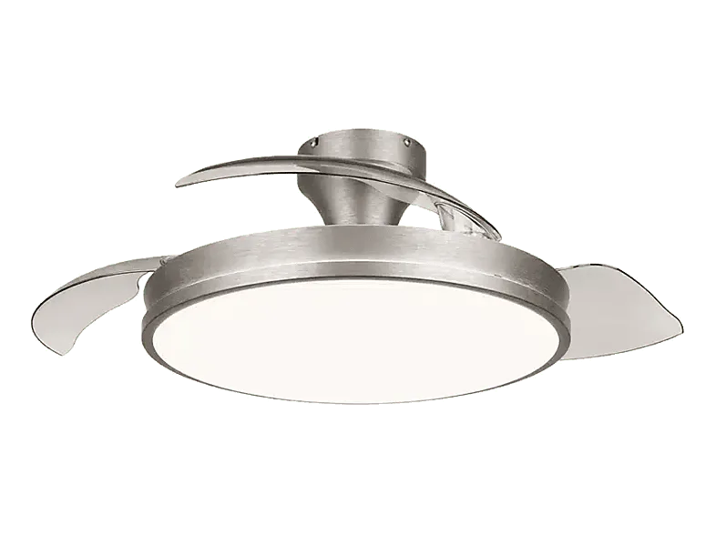 Ventilador de techo - Philips Atlas, 35 W, 6 Velocidades, Aspas retráctiles, 106 cm, 4500 lúmenes regulables, Mando a distancia, Níquel Mate
