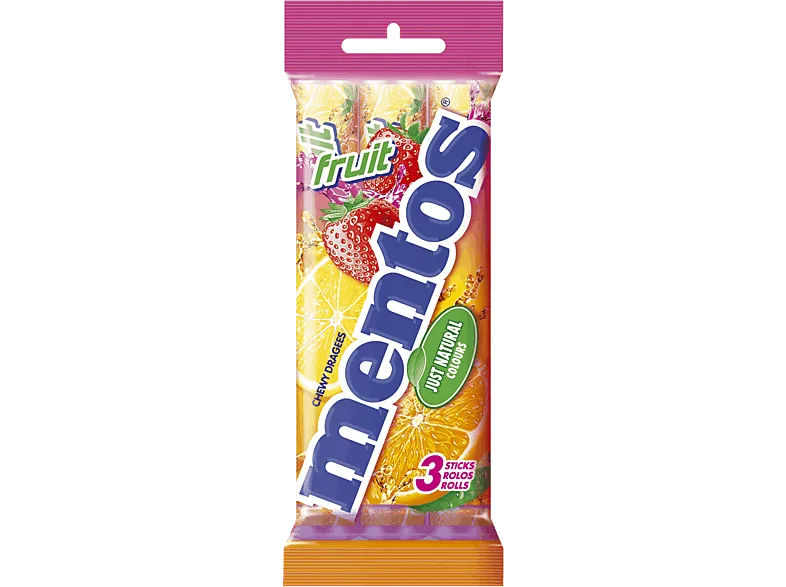 Caramelos - Mentos Tripack (by Chupa Chups), Sabor frutas, 3x12 unidades, 114g
