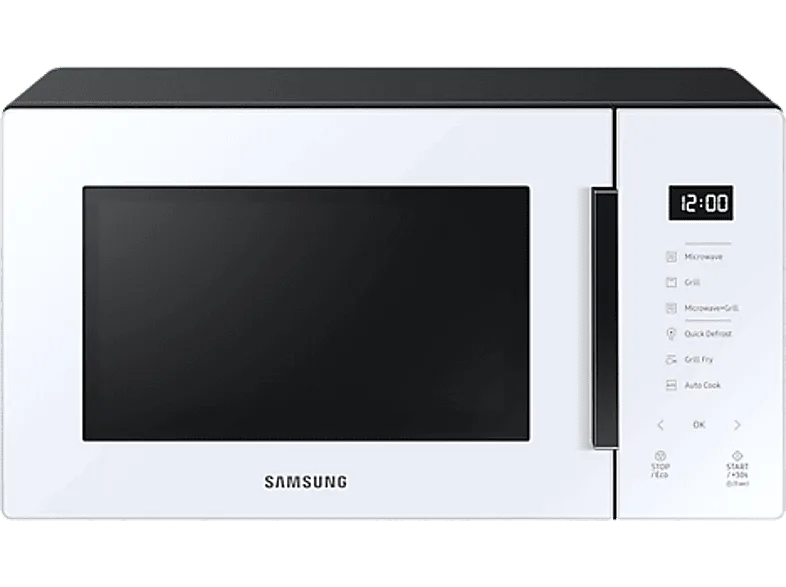 Microondas con grill - Samsung MG23T5018CW/EC, 800W, 6 niveles, Modo Eco, 23l, Blanco