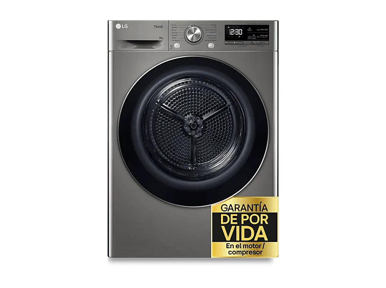 Secadora bomba de calor - LG RH90V9PV2N, Independiente, 9kg, 14 programas, Acero Inoxidable