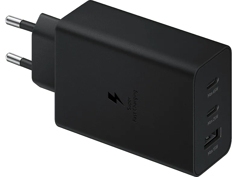 Cargador móvil - Samsung EP-T6530, 65W, De Pared, 2x USB-C/1x USB-A, Carga Rápida, Sin Cable, Negro