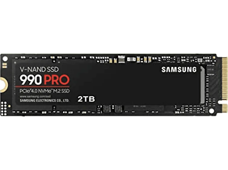 Disco duro SSD Interno 2 TB - Samsung 990 PRO MZ-V9P2T0BW, Interno, PCI Express 4.0, M2, 7450 MB/s, Negro