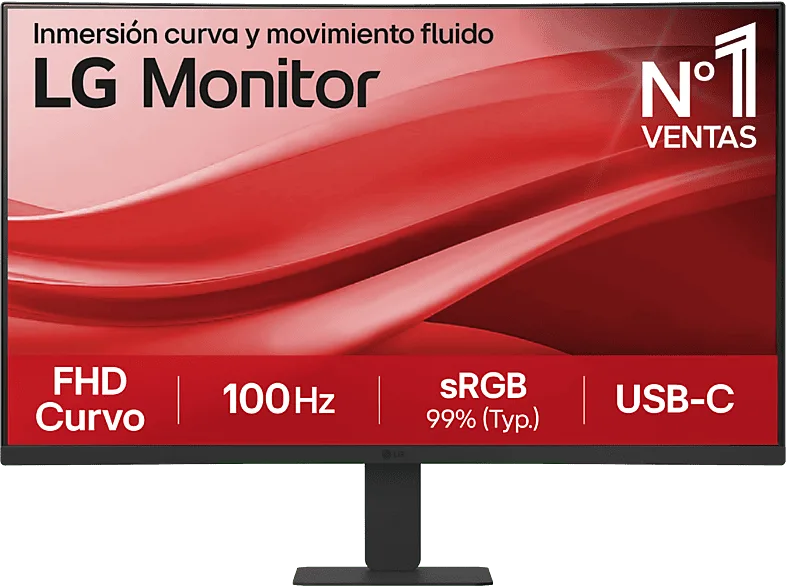 Monitor - LG 27U421A-B, 27" Full-HD, 100 Hz, 5 ms, VA curvo 1500R, HDMI, USB-C, Black Stabilizer, Negro mate