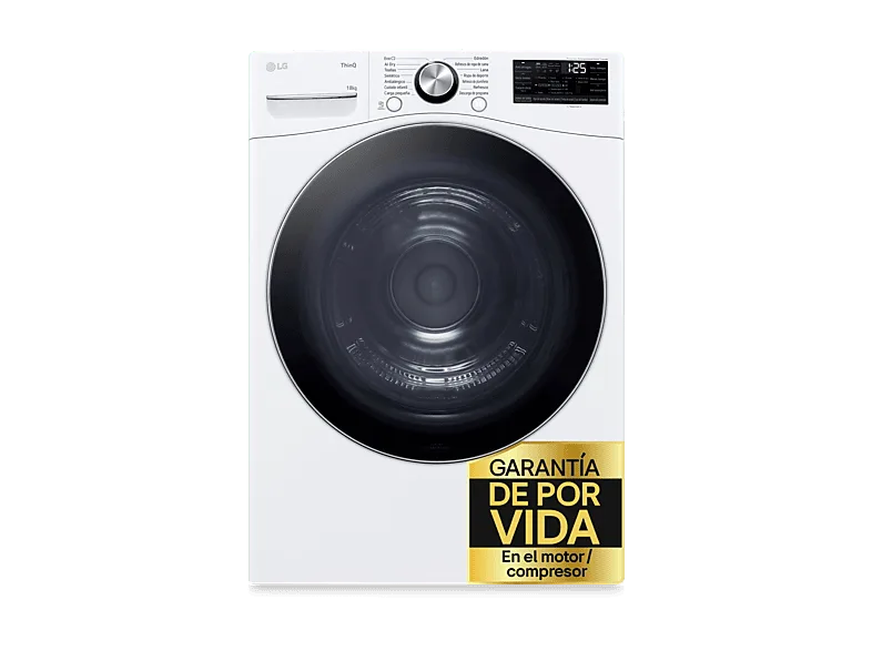 Secadora bomba de calor - LG RH18U8AVCW, 18 kg, 15 programas, 6 Motion™, Eco Hybrid™, Blanco