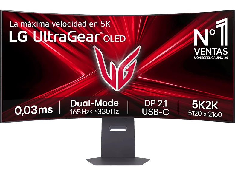 Monitor gaming - LG UltraGear™ 45GX950A-B, 45" 5K2K, Dual Mode (165/330Hz), 0.03 ms, OLED, VA curvo 800R, 2x HDMI, HDR10, Morado grisáceo (imagen 1 de 3)