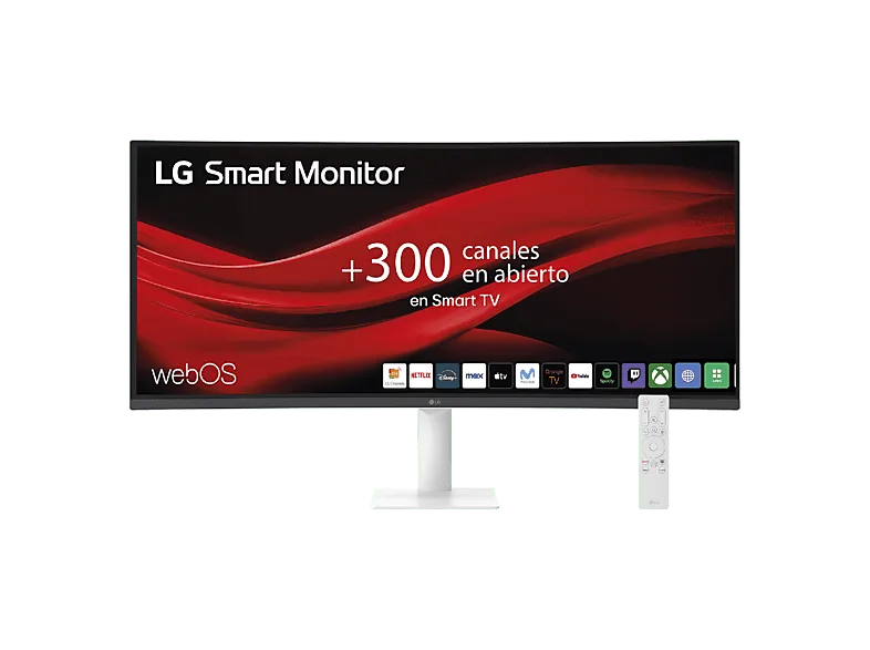 Monitor - LG 34U601SA-W, 34" WQHD, 100 Hz, 5 ms, Smart monitor, VA curvo 1800R, 2x HDMI, Altavoces incorporados, Blanco
